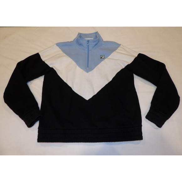 Fila Sweatshirt Womens Large Blue Logo 1/4 Zip 90s Blue White Navy Pullover - Picture 2 of 9